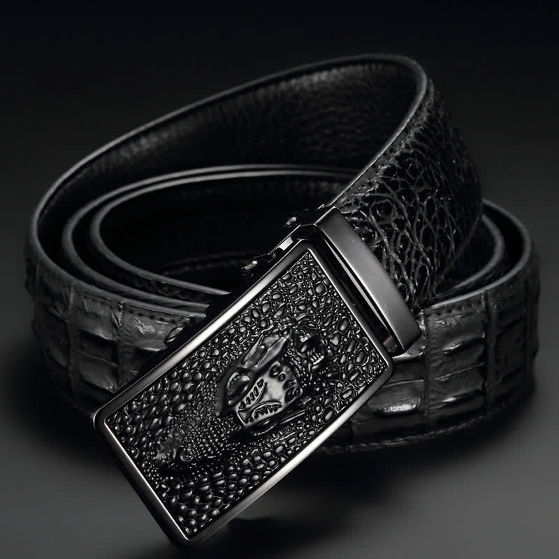 Men's Exotic Alligator Head Buckle Leather Belt