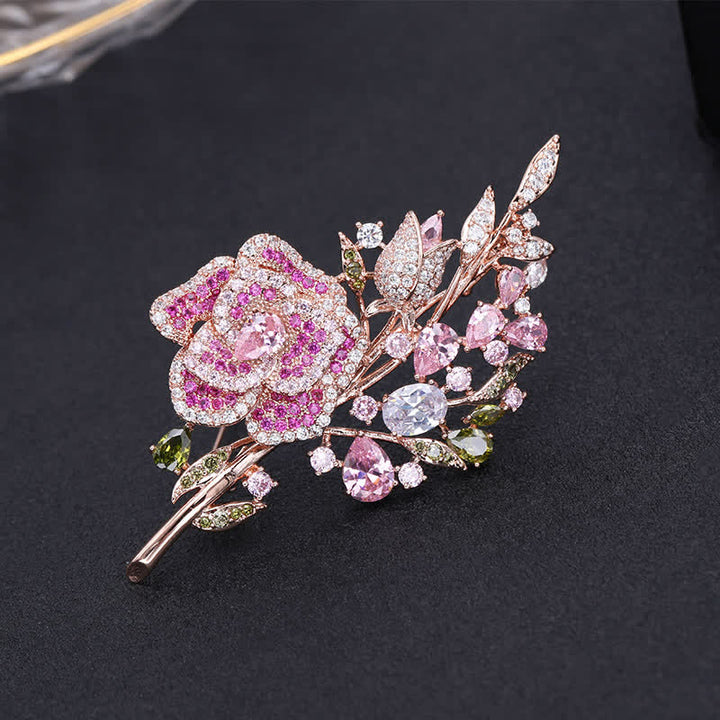 Women's Rose Flower Bouquet Zircon Brooch