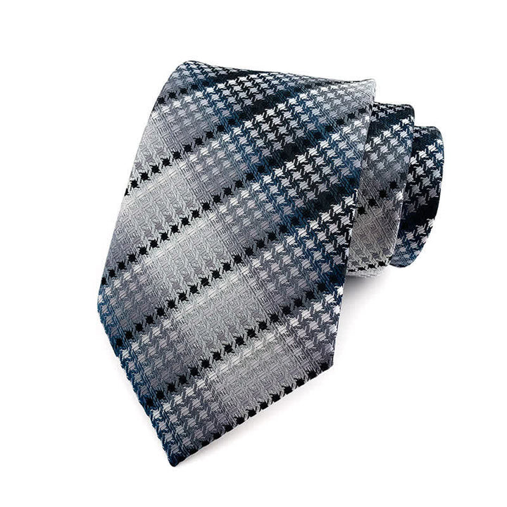 Men's Silver Gray Houndstooth Striped Necktie