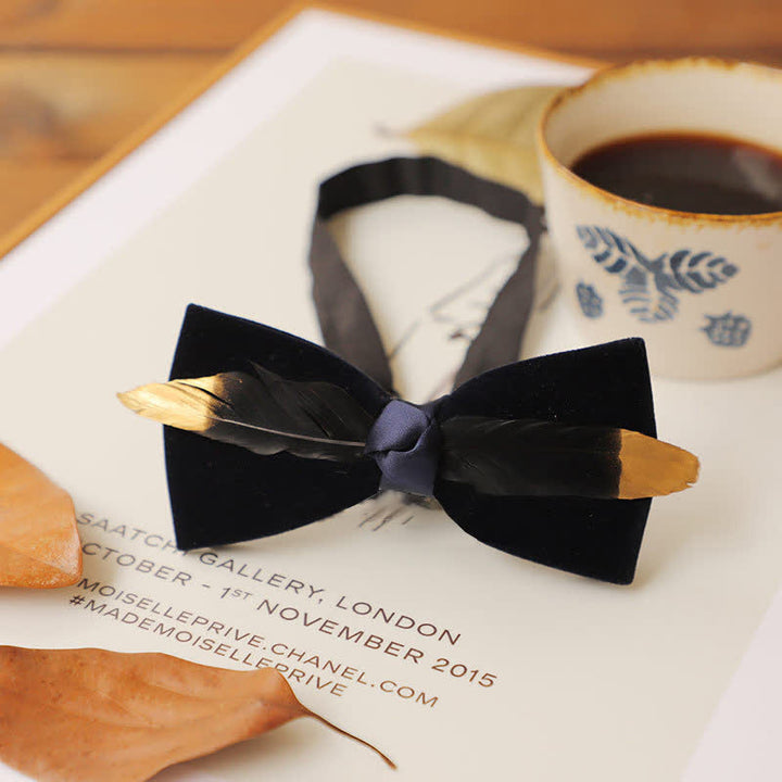 Men's Texture Velvet Feather Bow Tie