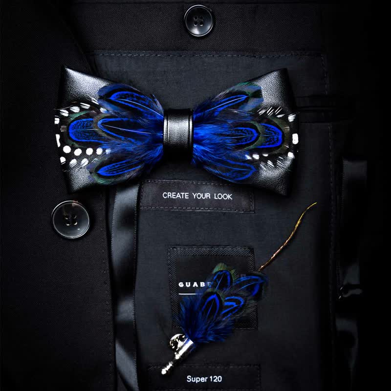 Blue Peacock Feather Bow Tie Collection Bundle