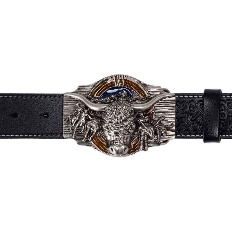 Men's Longhorn Bull Embossed Leather Belt