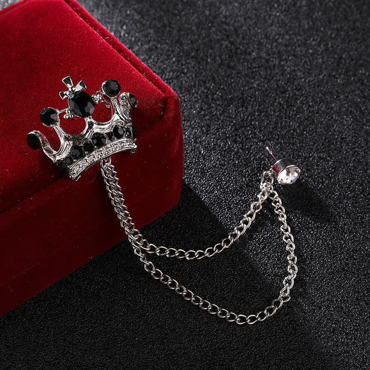 Men's Retro Crown Chain Rhinestones Brooch