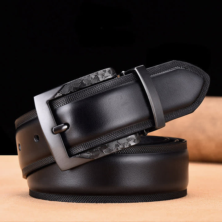 Men's Noble Black and Silver Buckle Leather Belt