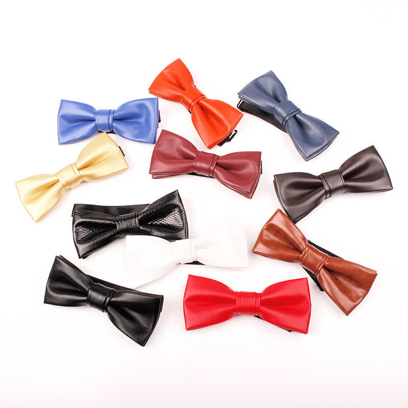 Men's Solid Color Leather Bow Tie