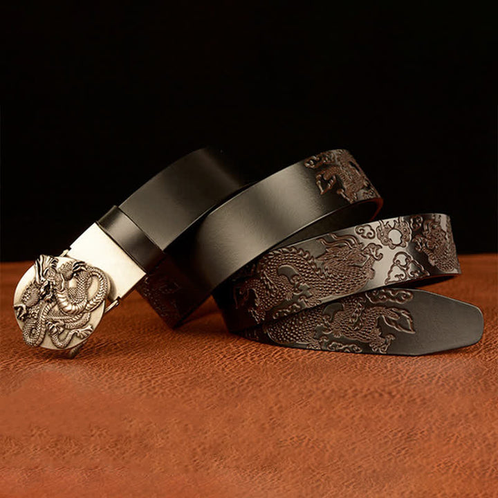 Men's Flame Dragon Round Automatic Buckle Leather Belt