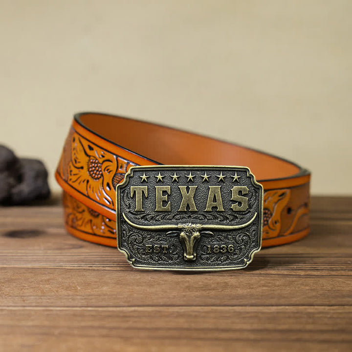 Men's DIY Cowboy Texas Buckle Leather Belt