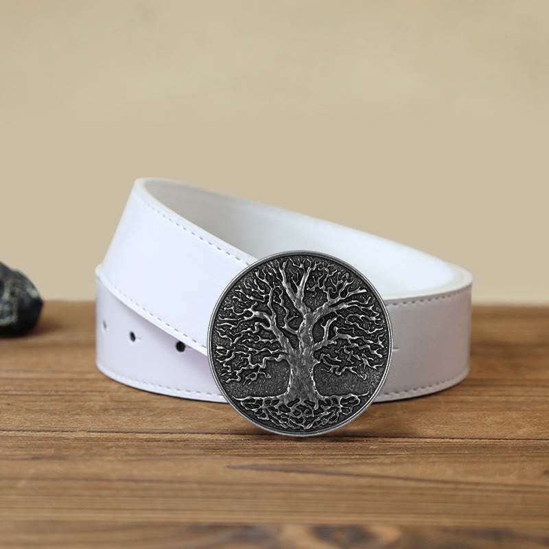 Men's DIY Tree of Life Round Buckle Leather Belt