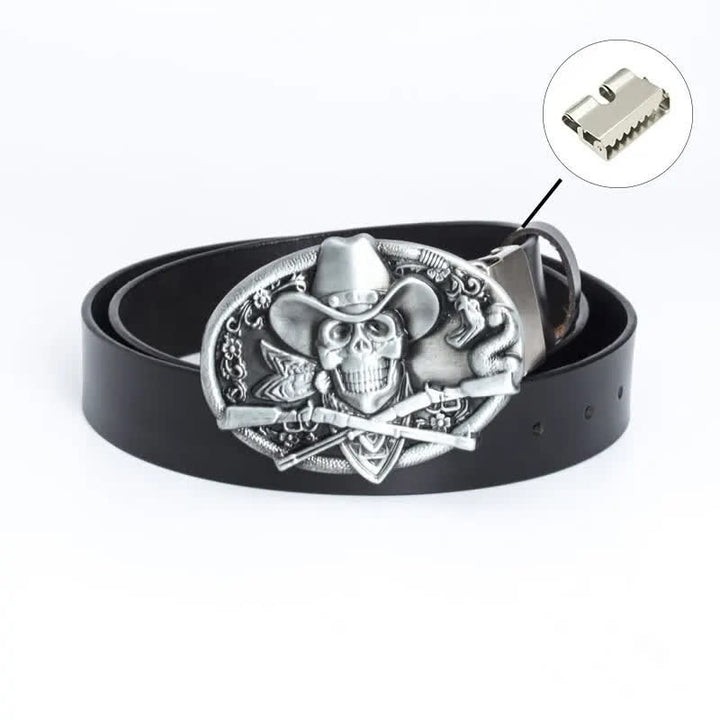 Men's Pirate Skull Cross Guns Leather Belt