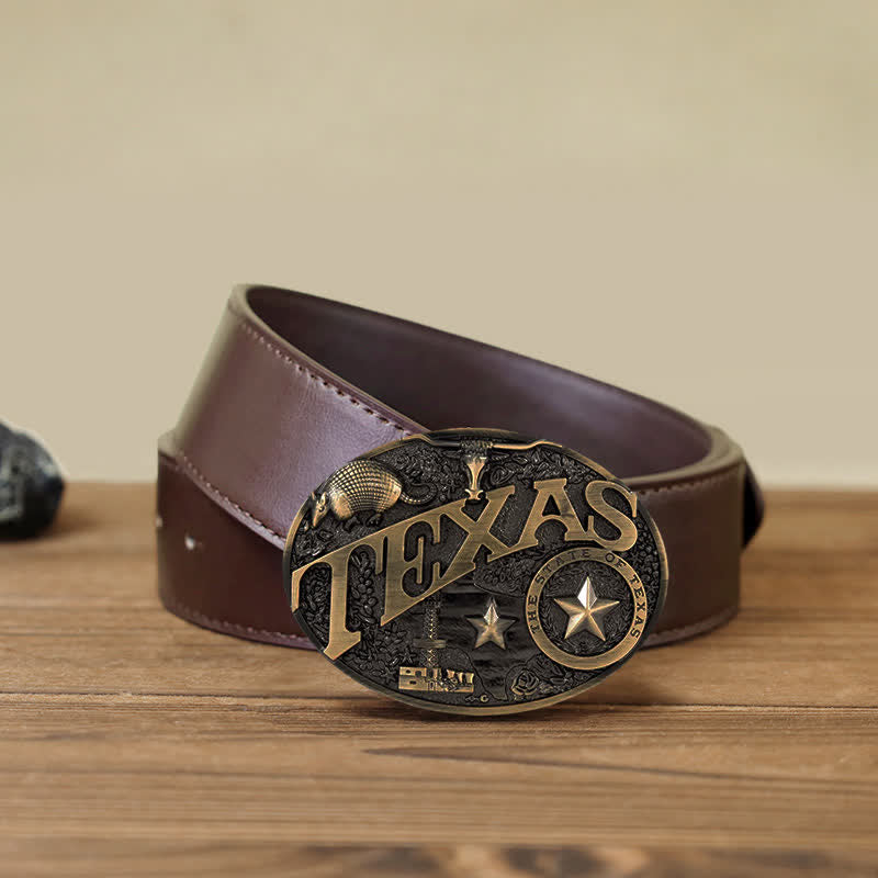 Men's DIY Texas State Heritage Attitude Buckle Leather Belt