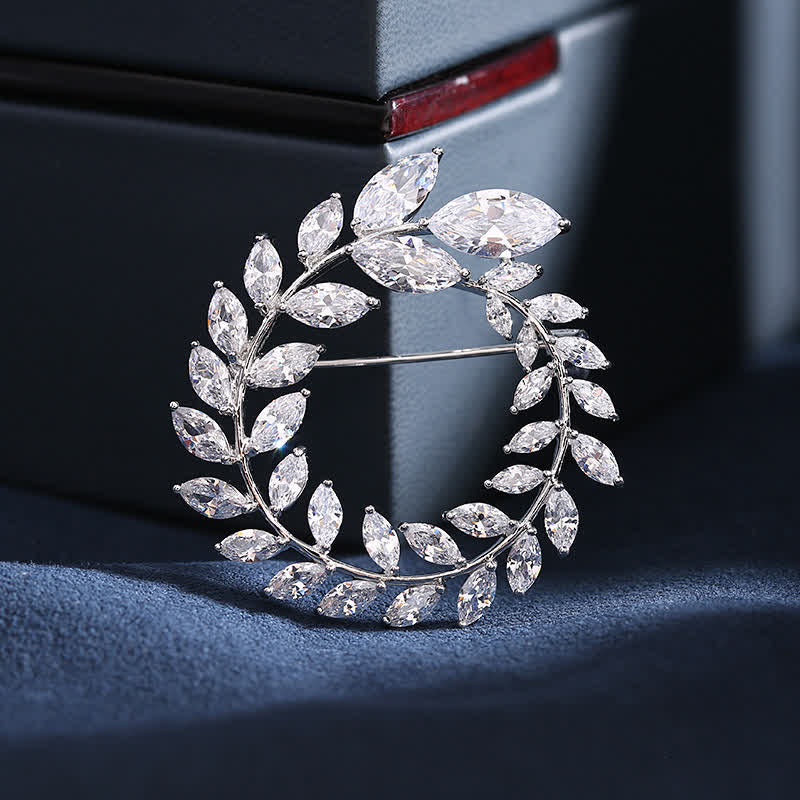 Women's Golden Wheat Leaves Zircon Brooch