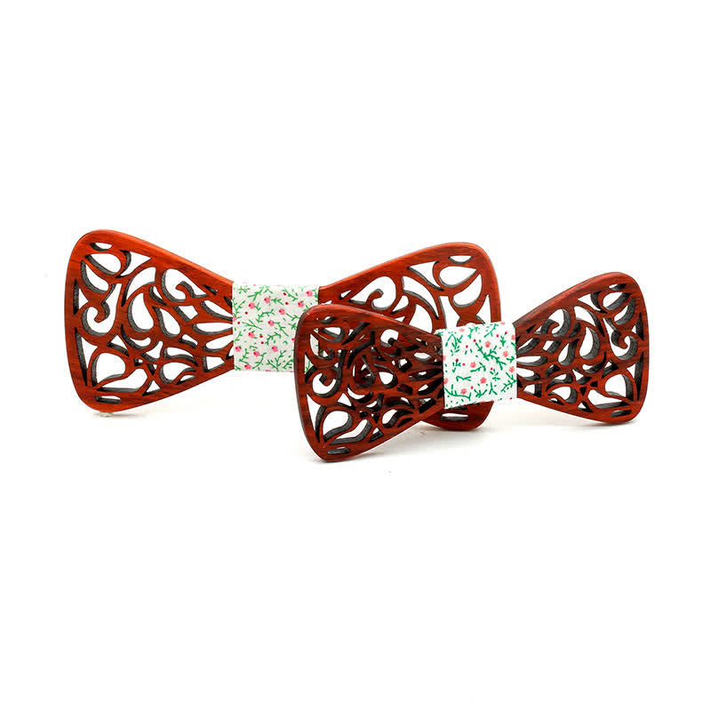 2Pcs Men's Parent-child Hollow Wooden Bow Tie