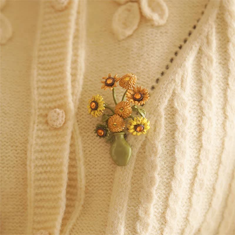 Women's Enamel Sunflower Vase Brooch