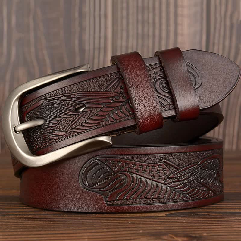 Men's Embossed Eagle Flag Pattern Leather Belt