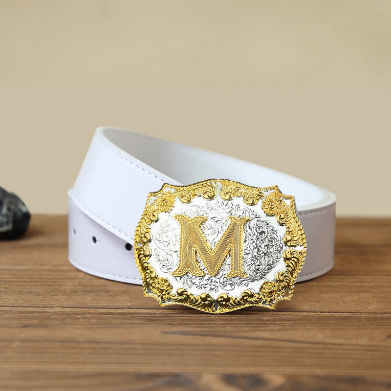 Men's DIY Golden Initial Letter Buckle Leather Belt