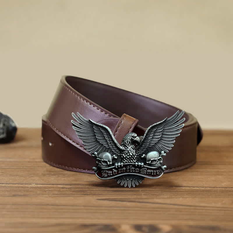 Men's DIY Bad To The Bone Eagle Skull Buckle Leather Belt