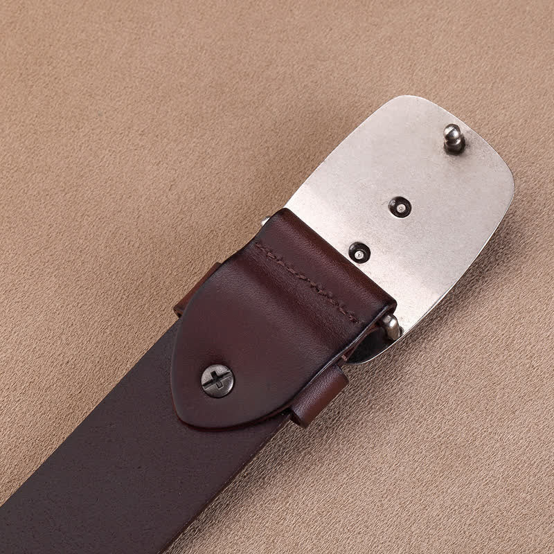 Men's Ox Head Star Plate Buckle Leather Belt