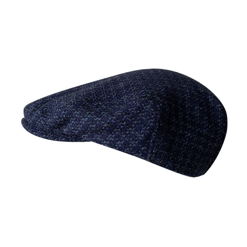 Navy Blue Chequer Autumn Winter Beret Cap