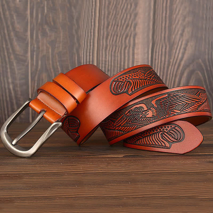 Men's Embossed Eagle Flag Pattern Leather Belt