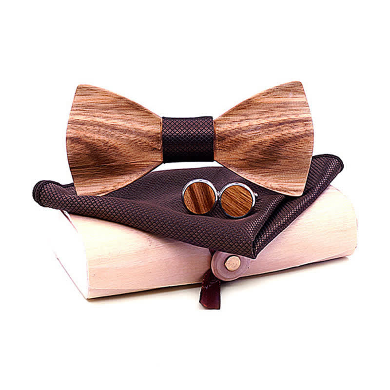 3Pcs Men's Classic Simple Wooden Bow Tie Set