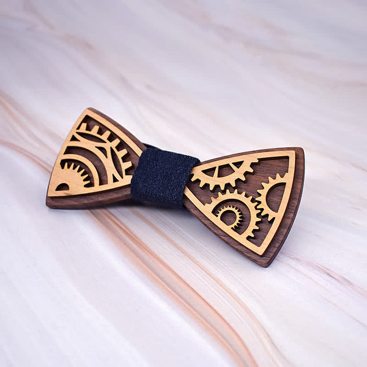 2Pcs Men's Gears Wooden Bow Tie Cufflinks Set