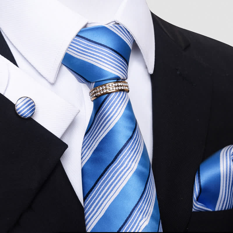 4Pcs Men's Striped Necktie Set With Tie Ring