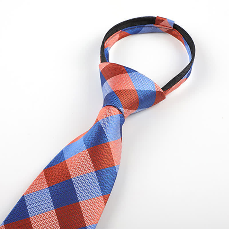 Men's Blend Color Zipper Tie Plaid Necktie