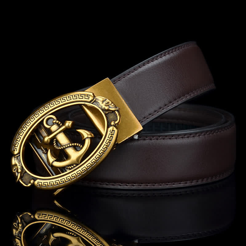 Men's Nautical Ship Anchor Leather Belt