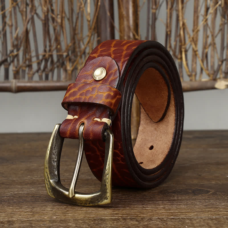 Men's Retro Yak Skin Pattern Leather Belt