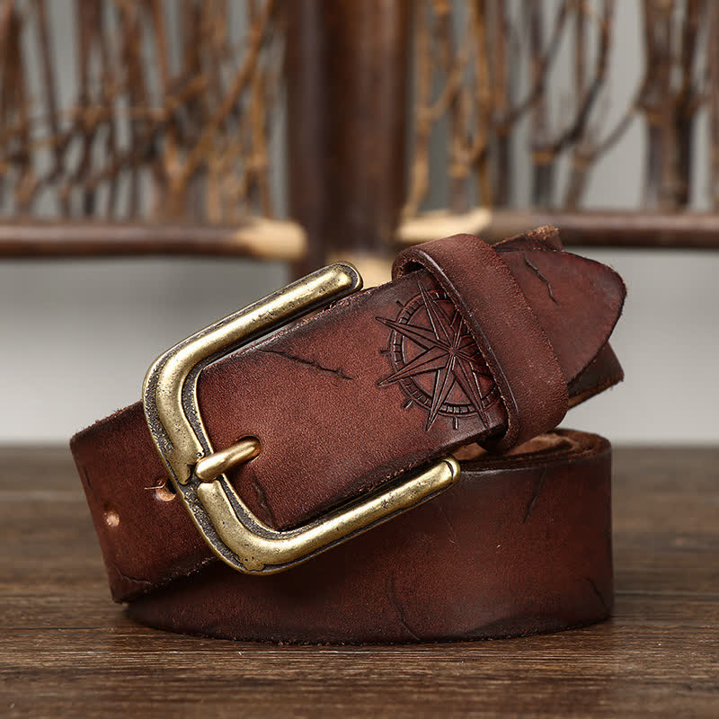 Men's Carving Crack Ship Anchor Leather Belt