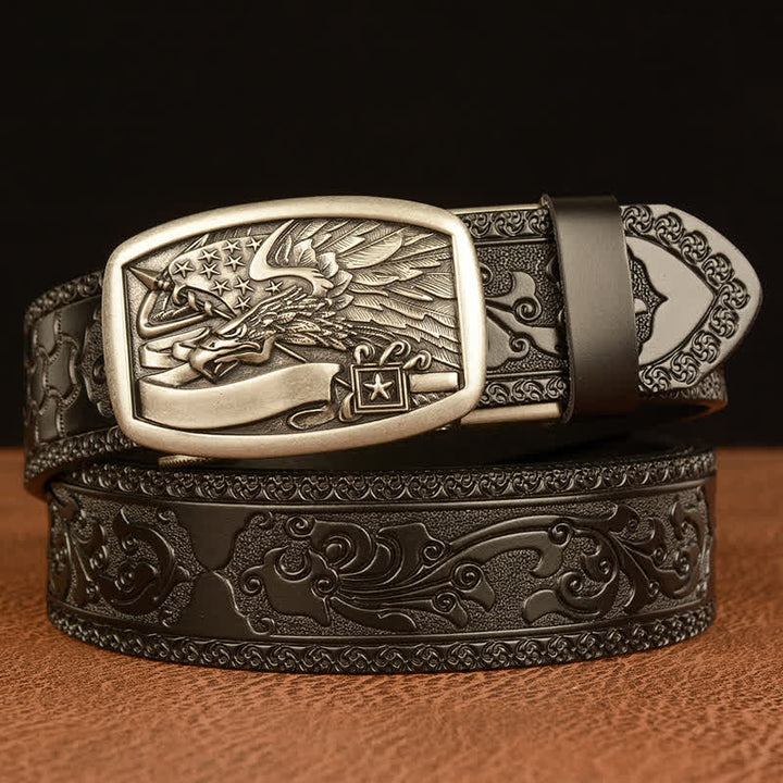 Men's American Flag Hawk Eagle Leather Belt