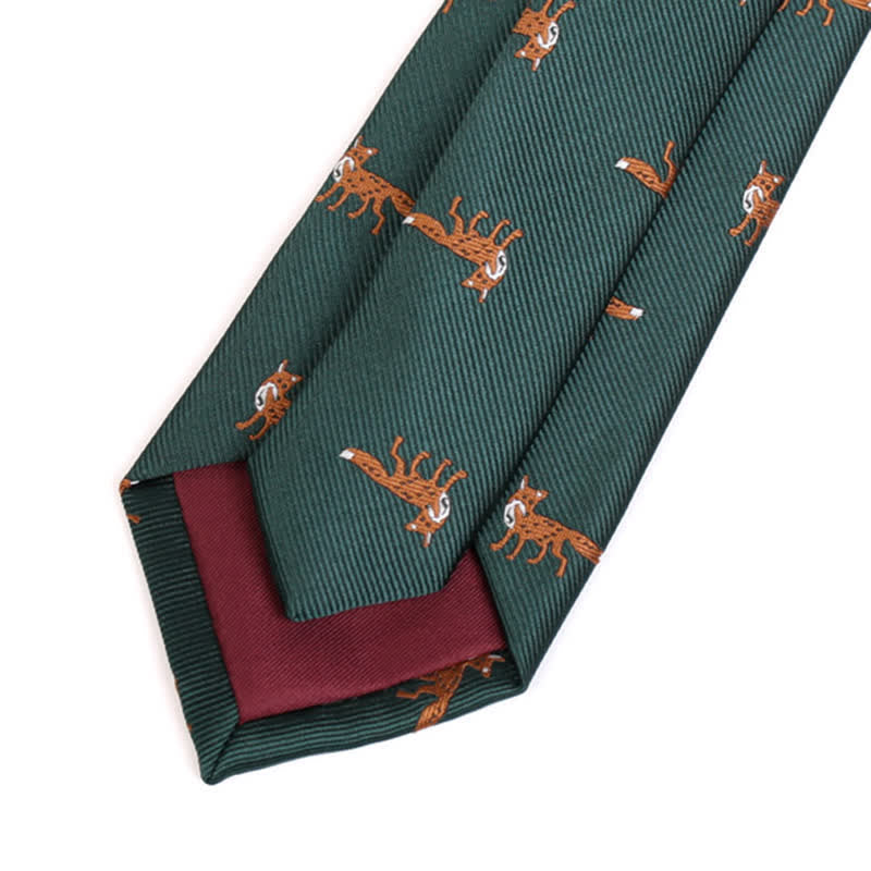 Men's Dark Green Little Foxes Necktie