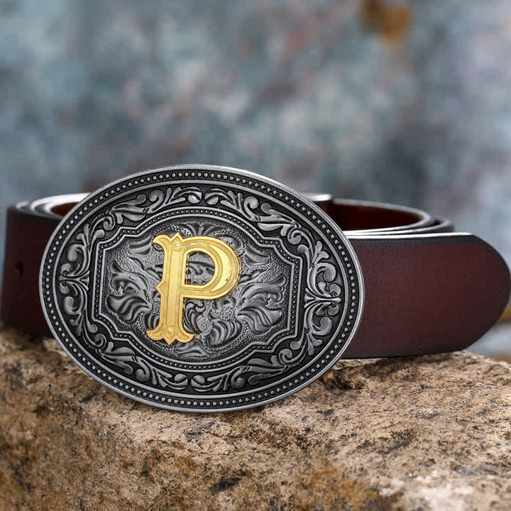 Unisex Hip Hop Initial Letter Embossment Leather Belt