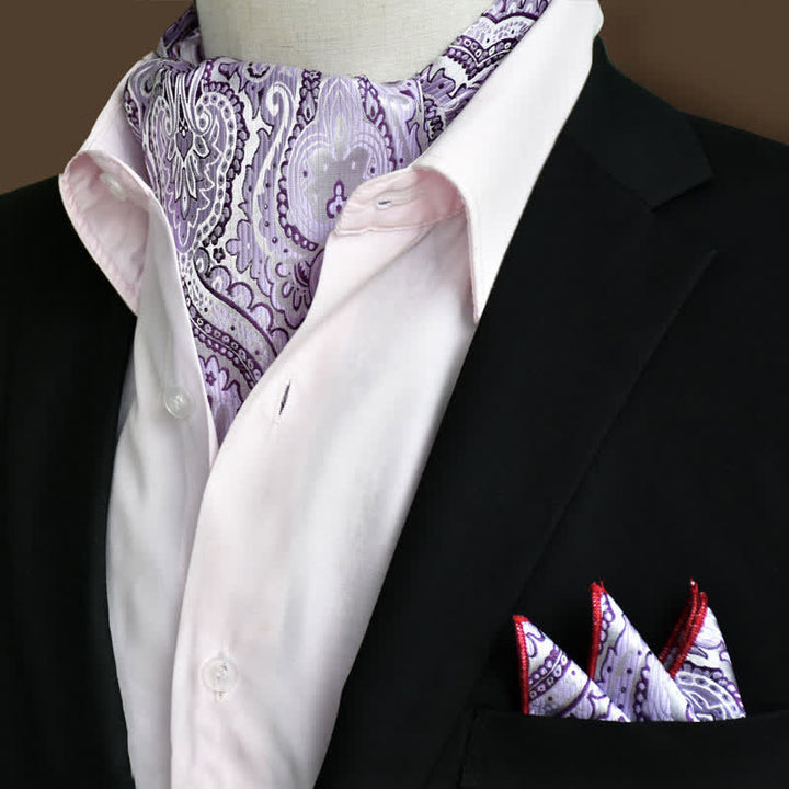 2Pcs Lavender Luxury Floral Paisley Pocket Square and Cravat Set