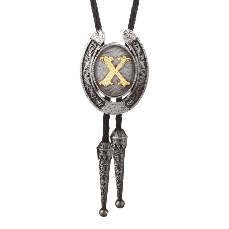 Modern Western Horseshoe Initial Letter A To Z Bolo Tie - Silver - X - image 53