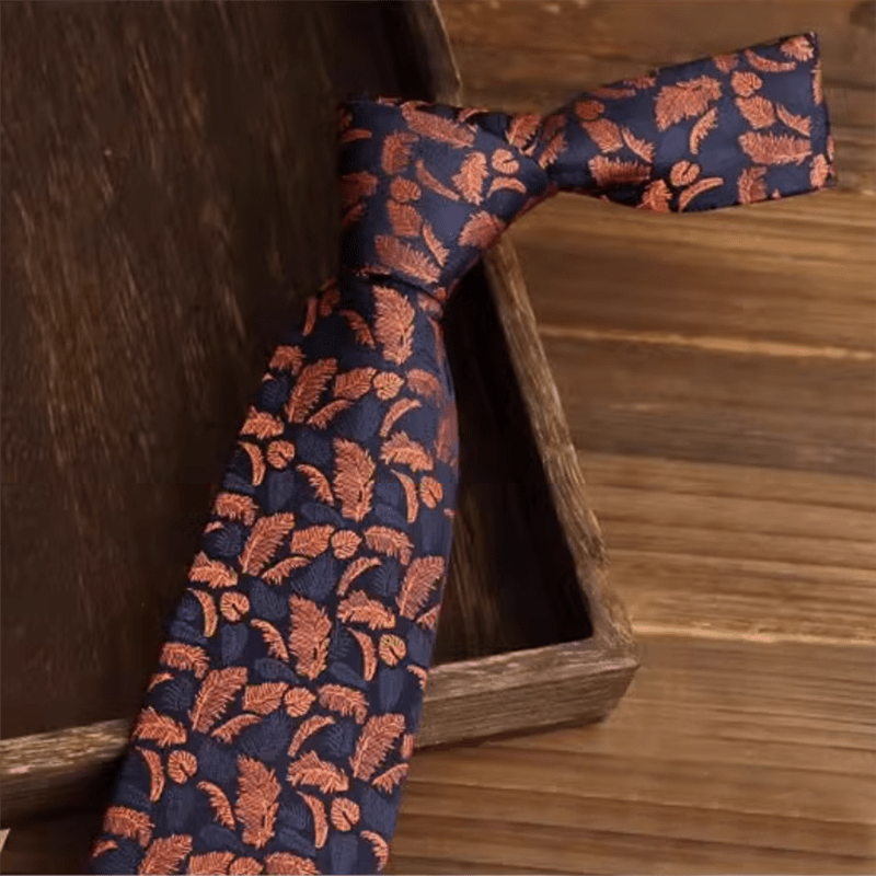 Men's Orange & Navy Feather Prints Necktie