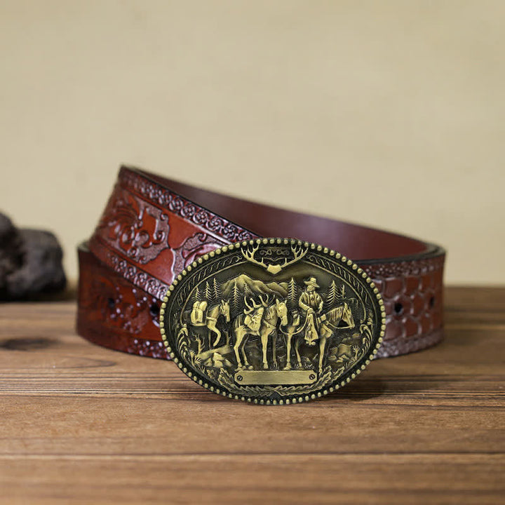 Men's DIY Cowboy Knight Leading Horse Buckle Leather Belt