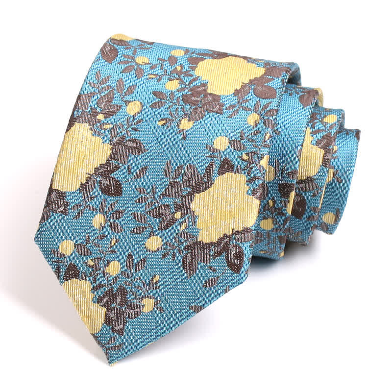Men's Nature Yellow Flower Dark Cyan Necktie - Yellow & Dark Cyan - image 0