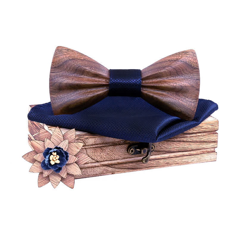 3Pcs Men's Hand Carved Crease Wooden Bow Tie Set