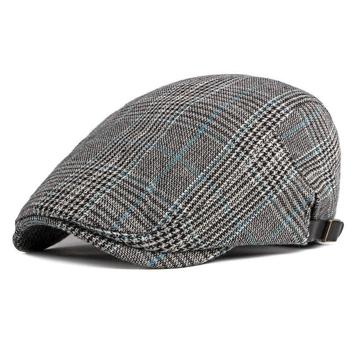 Classic Plaid Beret Cabbie Flat Cap - Dark Gray - Adjustable (about 21 5/8"-23 5/8") - image 11