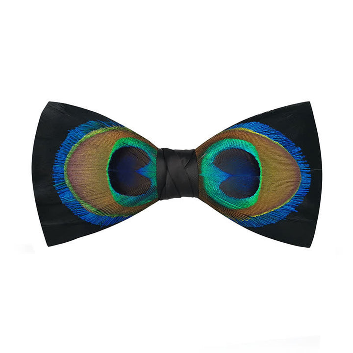 Blue & Black Peacock Eyes Feather Bow Tie