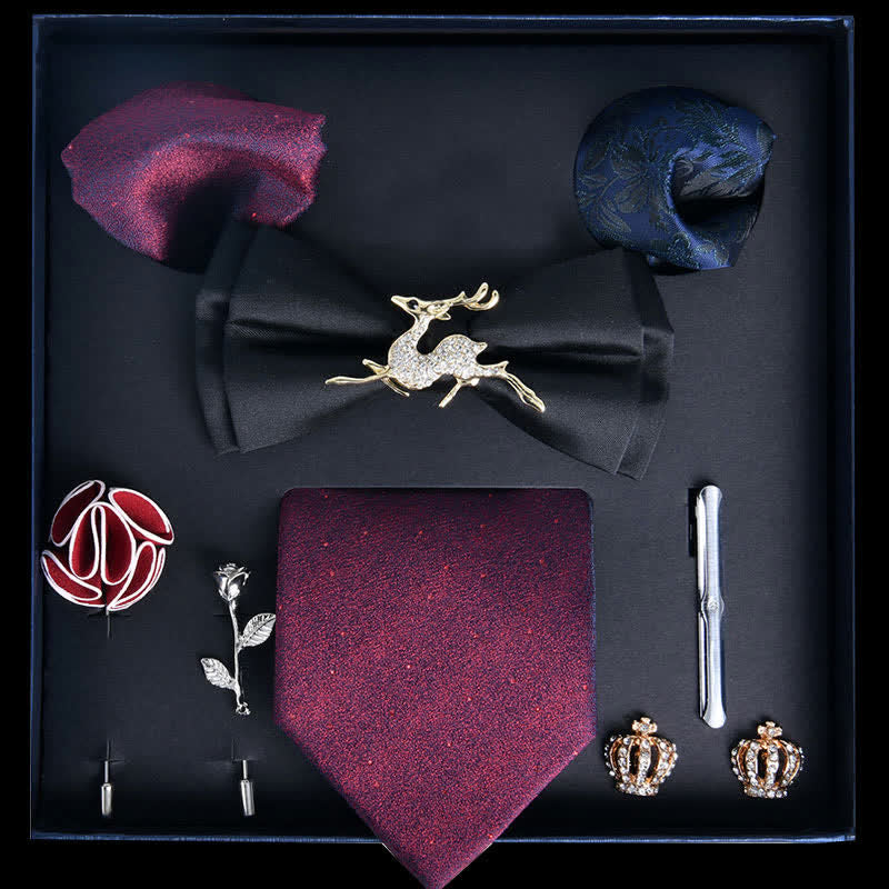 8Pcs Black&Burgundy Luxury Noble Print Bow Ties Gift Box - Black&Burgundy - image 0
