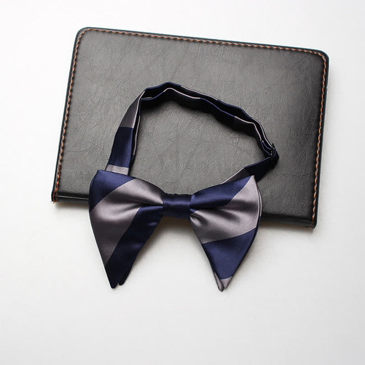 Men's College Striped Oversized Pointed Bow Tie - Gray & Navy - image 6