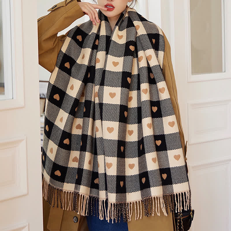 Women's Winter Cape Love Checkerboard Scarf