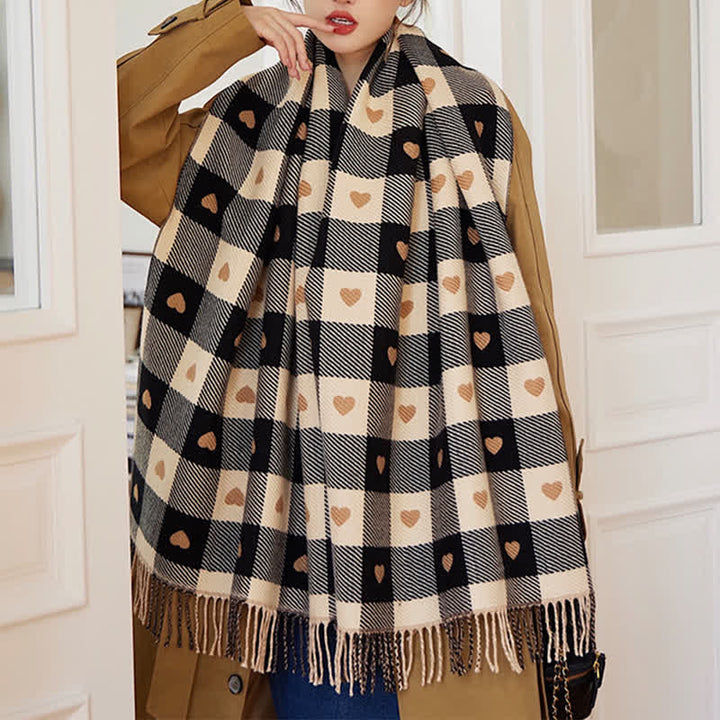 Women's Winter Cape Love Checkerboard Scarf