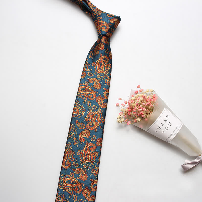 Men's Luxury Casual Bold Paisley Necktie - Orange & Teal - image 3