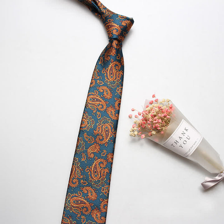 Men's Luxury Casual Bold Paisley Necktie - Orange & Teal - image 3