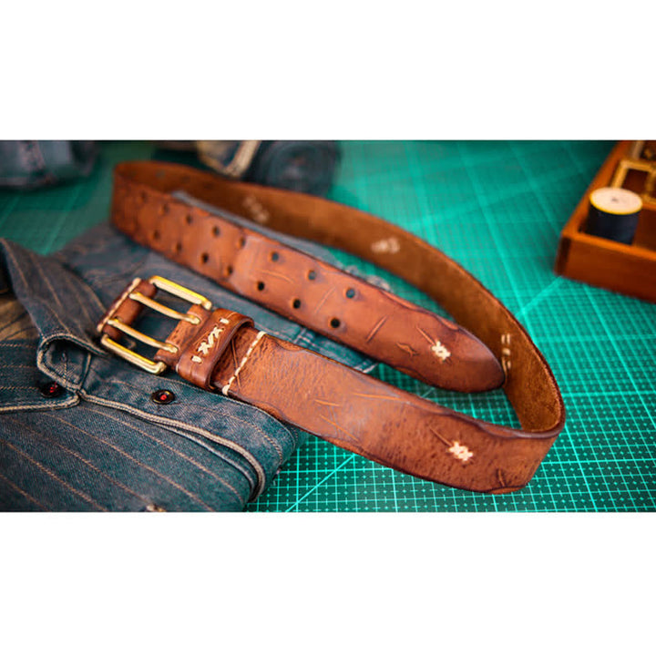Men's Wide Double Pin Buckle Leather Belt - image 4