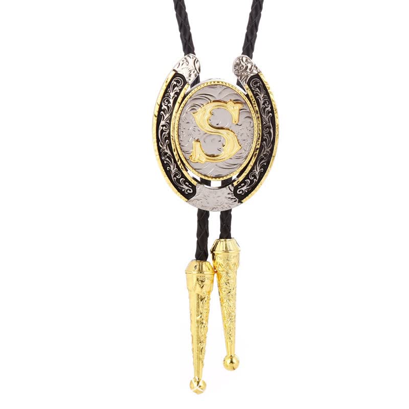 Modern Western Horseshoe Initial Letter A To Z Bolo Tie - Gold - S - image 22