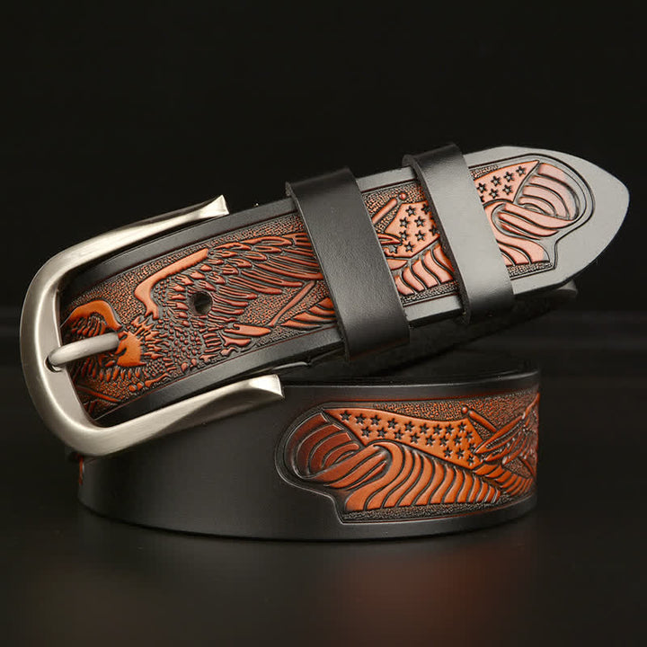 Men's Embossed Eagle Flag Pattern Leather Belt